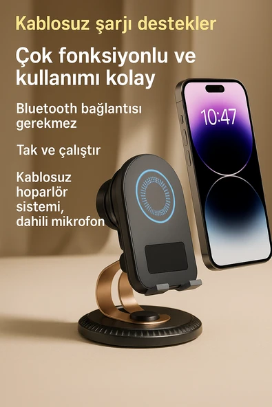F69 4’ü 1 Arada Telefon  Tablet Standı Kablosuz Şarj  Cihazı  Endüksiyon Hoparlörlü - 2
