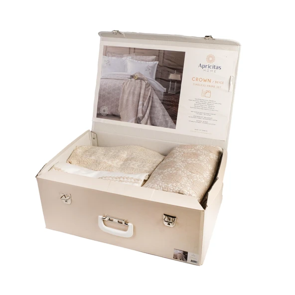 Çift Kişilik Crown Bej Timeless Yatak Örtüsü Nevresim Prime Set - 5