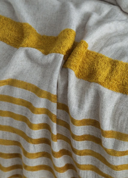 Çift Kişilik Brulee Safran Keten Yatak Örtüsü Seti - 4