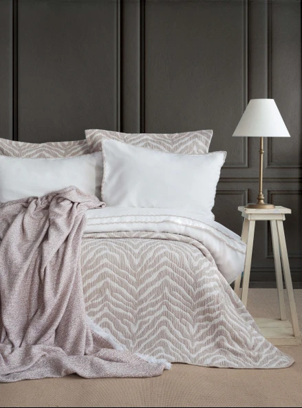 Çift Kişilik Londa Bej Timeless Yatak Örtüsü Nevresim Prime Set