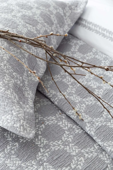 Çift Kişilik Crown Gray Timeless Yatak Örtüsü Nevresim Prime Set - 5