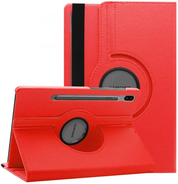 KNY Samsung Galaxy Tab S7 FE T730 Kılıf Dönerli Standlı Kapaklı Suni Deri  Kırmızı