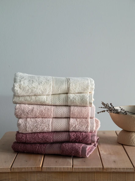 6'Lı Lotus Ekru/Blush/Gül Kurusu Havlu Seti 50x90 CM