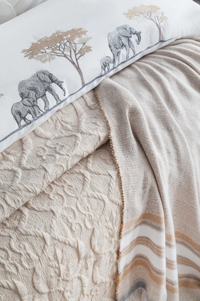 Çift Kişilik Aleph Linen Timeless Yatak Örtüsü Nevresim Prime Set - 6