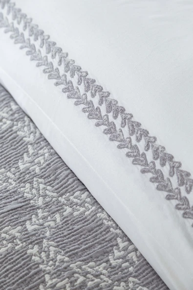 Çift Kişilik Crown Gray Timeless Yatak Örtüsü Nevresim Prime Set - 3