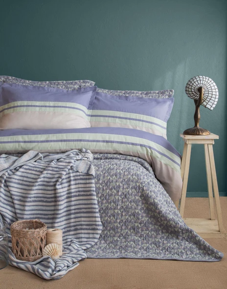 Çift Kişilik Pisagor İndigo Timeless Yatak Örtüsü Nevresim Prime Set