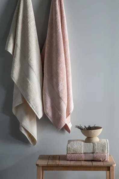 Lotus 90x150 CM 4'Lü Blush/Ekru Havlu Aile Seti