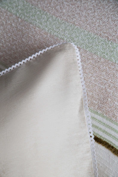 Çift Kişilik Cali Olive Pamuk Yatak Örtüsü Nevresim Seti - 4