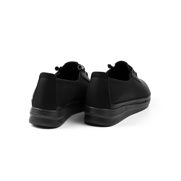 Kadın Siyah Ortopedik Anne Ayakkabısı - Rahat Kaymaz Taban, Bağcıklı Günlük Yürüyüş Ayakkabısı - Resim 2