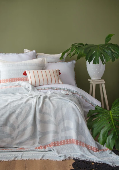 Çift Kişilik Zest Mavi Pamuk Yatak Örtüsü Nevresim Seti