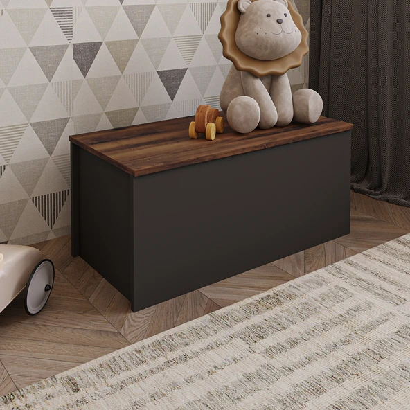 Florya Çok Amaçlı Oyuncak ve Depolama Sandığı - Antrasit ve Beyaz - 90 cm - Resim 2