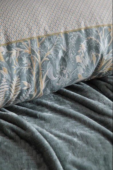 Çift Kişilik Tammy Yeşil Yatak Örtülü Nevresimli Set - Resim 2