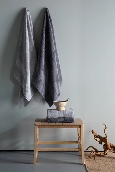 Lotus 90x150 CM 4'Lü Gri/Antrasit Havlu Aile Seti