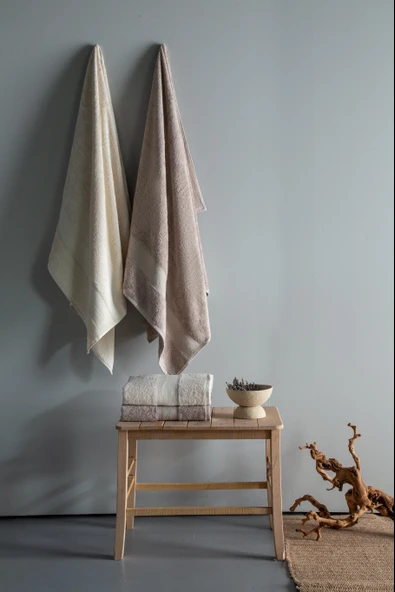 Lotus 90x150 CM Ekru/Vizon Havlu Aile Seti