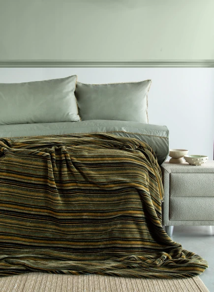 Çift Kişilik Lizbon Olive Yatak Örtülü Nevresimli Set