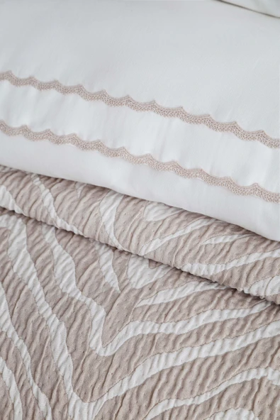 Çift Kişilik Londa Bej Timeless Yatak Örtüsü Nevresim Prime Set - 2