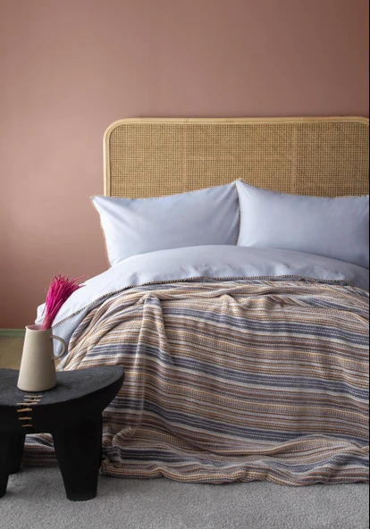 Çift Kişilik Lizbon Gri Yatak Örtülü Nevresimli Set