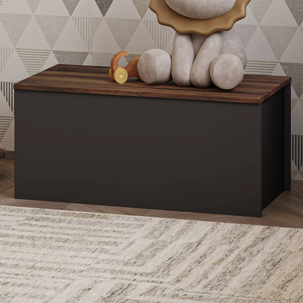 Florya Çok Amaçlı Oyuncak ve Depolama Sandığı - Antrasit ve Beyaz - 90 cm - Resim 6