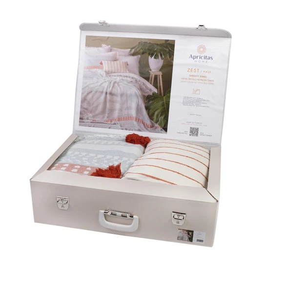 Çift Kişilik Zest Mavi Pamuk Yatak Örtüsü Nevresim Seti - 5