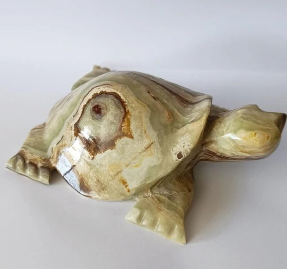 Kaplumbağa Yeşil  Oniks Taşı Biblo Mermer Onix Ev Ofis Dekor Masa Süsü - Resim 2