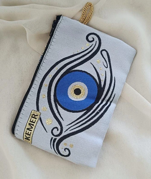 Cüzdan Nazar Kötü Göz Kemer Simgeli Simli Saplı Fermuarlı Kadın Cüzdanı 15x10 Cm - Resim 2