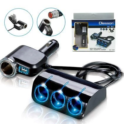 Ayt Olesson 1528 12-24V 3Lü Usbli 120W 80 Cm Kablolu Araç Oto Tır Çakmak Çoklayıcı Çakmaklık Çoğaltıcı ürün görseli