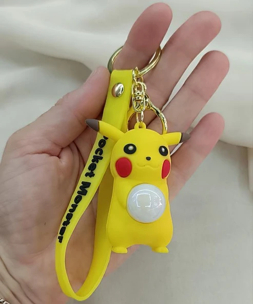 Anahtarlık Pokemon Pikachu Işıklı Çizgi Film Slikon Anahtarlık Çanta Cüzdan Süsü - Resim 2