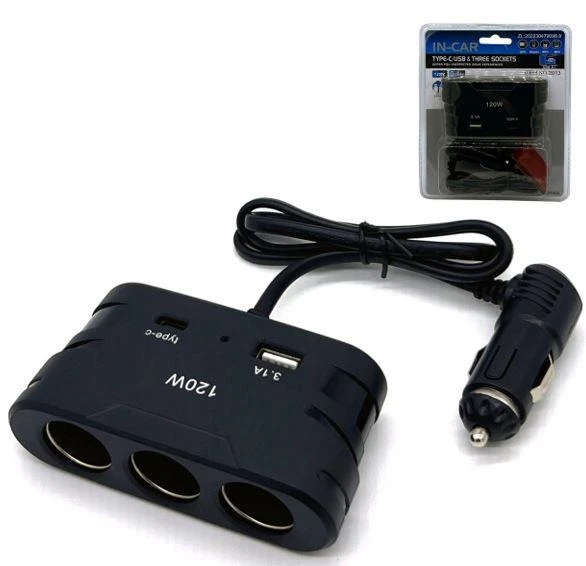 Ayt Olesson 2013 12-24V 3Lü Type-C Usbli 120W 80 Cm Kablolu Araç Oto Tır Çakmak Çoklayıcı Çakmaklık Çoğaltıcı ürün görseli