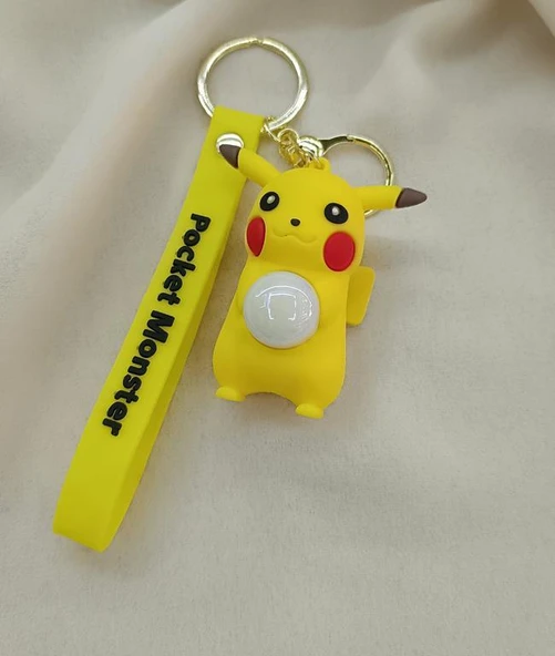 Anahtarlık Pokemon Pikachu Işıklı Çizgi Film Slikon Anahtarlık Çanta Cüzdan Süsü - Resim 6