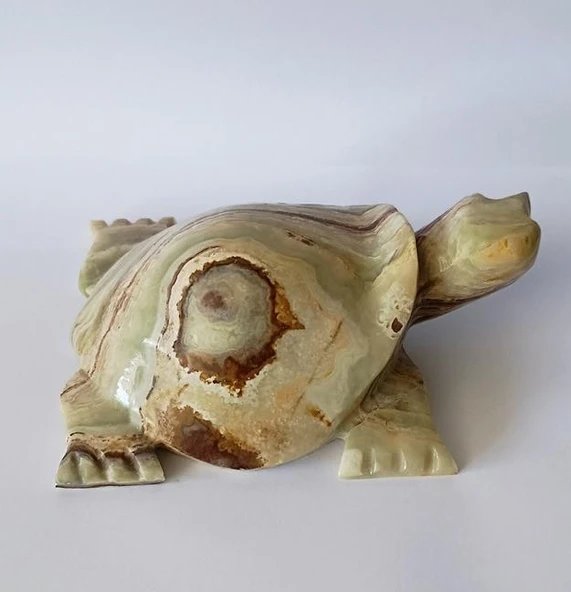 Kaplumbağa Yeşil  Oniks Taşı Biblo Mermer Onix Ev Ofis Dekor Masa Süsü - Resim 8