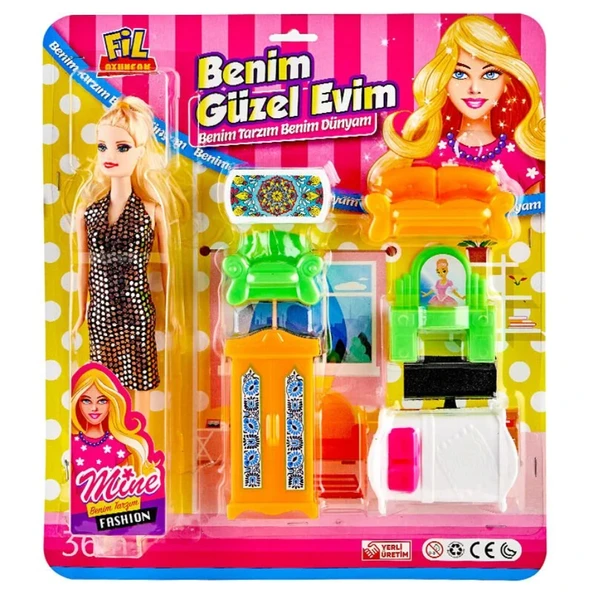 Fil Oyuncak Benim Güzel Evim Bebek ve Mobilyalı Ev Seti 7 Parça ürün görseli 1