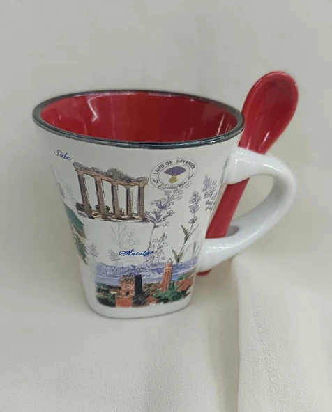 Bardak Kupa Seramik Kulplu 100 ml Yöresel Meşrubat Su Kahve Bardağı Antalya Görselli