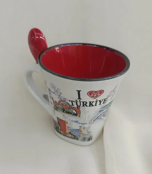 Bardak Kupa Seramik Kulplu 100 ml Yöresel Meşrubat Su Kahve Bardağı Antalya Görselli - 4