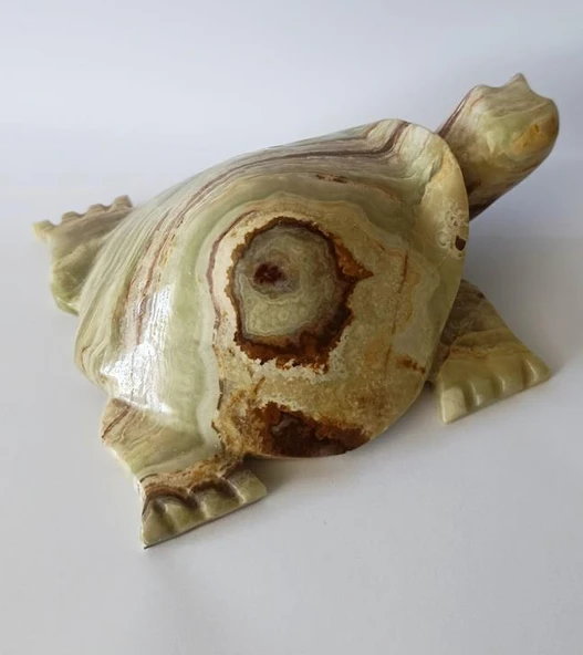 Kaplumbağa Yeşil  Oniks Taşı Biblo Mermer Onix Ev Ofis Dekor Masa Süsü - Resim 9