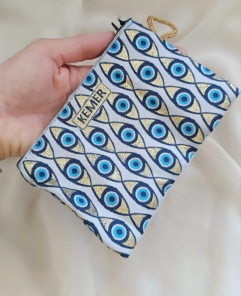 Cüzdan Nazar Kötü Göz Kemer Simgeli Simli Saplı Fermuarlı Kadın Cüzdanı 15x10 cm 18017 - Resim 2