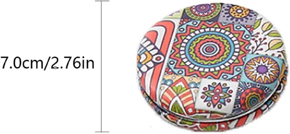 Otantik Mandala Tasarımlı Kozmetik Yuvarlak Cep Çanta Aynası Kapaklı El Makyaj Aynası 7CM - 3