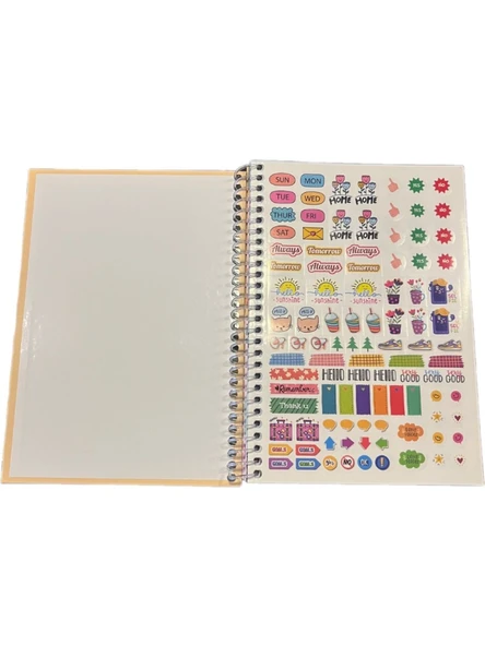 Zamansız Haftalık Stickerlı, Resimli, Renkli Spiralli Sert Kapak Ajanda 17x24 CM - Resim 7