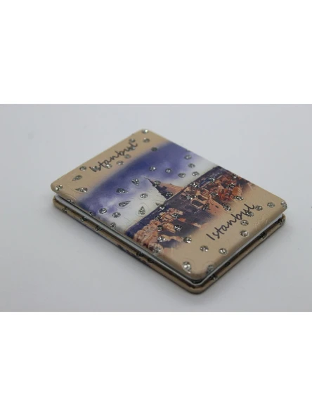 İstanbul Manzaralı Büyüteçli  Kozmetik Dikdörtgen Cep Çanta Aynası Kapaklı El Makyaj Aynası - 3