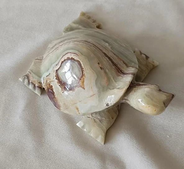 Kaplumbağa Yeşil  Oniks Taşı Biblo Mermer Onix Ev Ofis Dekor Masa Süsü - Resim 6