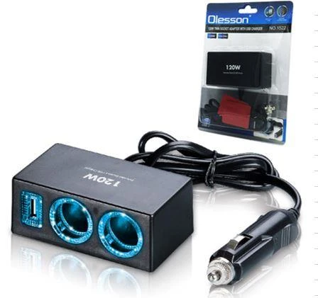 Ayt Olesson 1522 12-24V Çiftli Çift Usbli 120W 80 Cm Kablolu Araç Oto Tır Çakmak Çoklayıcı Çakmaklık Çoğaltıcı ürün görseli