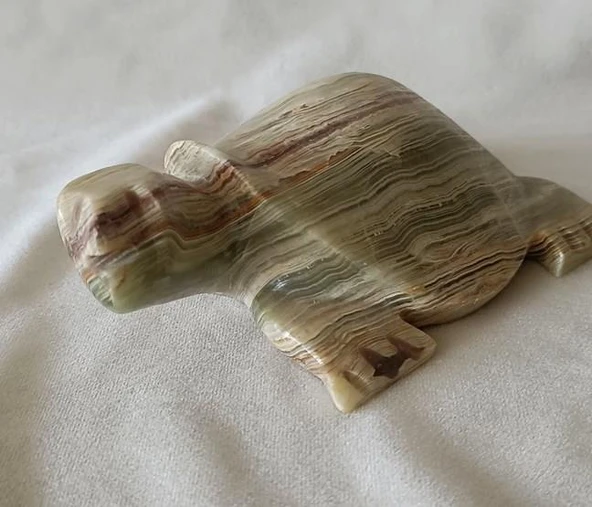 Kaplumbağa Yeşil  Oniks Taşı Biblo Mermer Onix Ev Ofis Dekor Masa Süsü - Resim 7