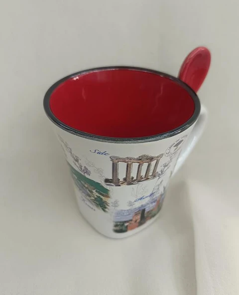 Bardak Kupa Seramik Kulplu 100 ml Yöresel Meşrubat Su Kahve Bardağı Antalya Görselli - 5