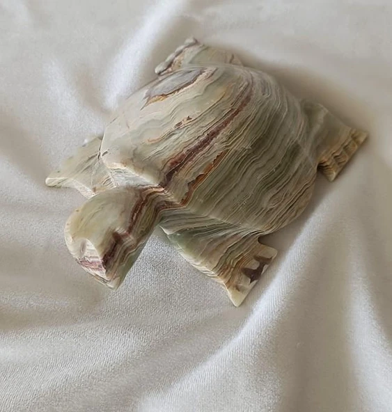 Kaplumbağa Yeşil  Oniks Taşı Biblo Mermer Onix Ev Ofis Dekor Masa Süsü - Resim 3