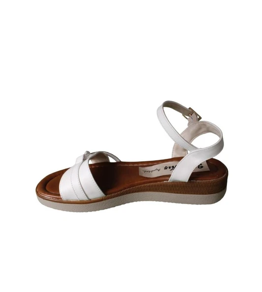 YAZKIŞ Kadın Siyah Beyaz Cilt Yanı taşlı Tokalı Bilekten Bağlamalı 3cm rahat Taban Sandalet - Resim 8