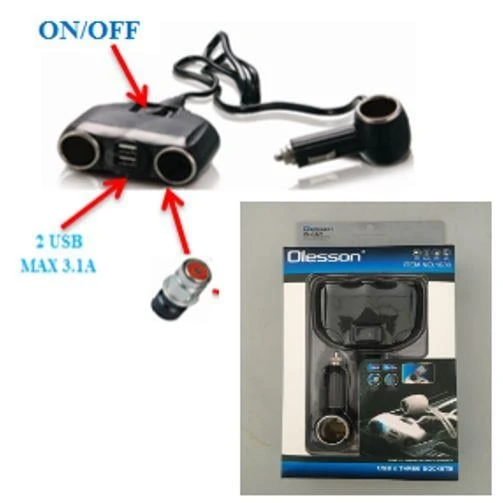 Ayt Olesson 1630 12-24V Çiftli Çift Usbli 120W 80 Cm Kablolu Araç Oto Tır Çakmak Çoklayıcı Çakmaklık Çoğaltıcı