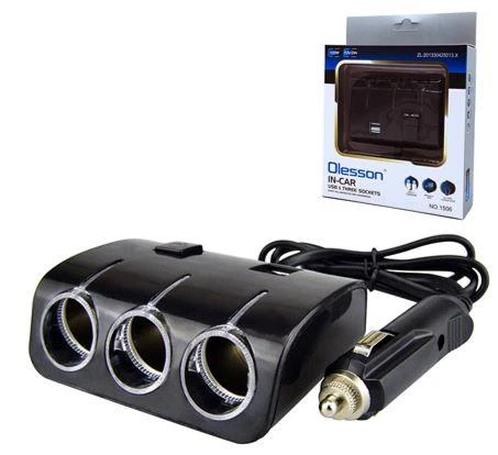Ayt Olesson 1506 12-24V 3Lü Çift Usbli 120W 80 Cm Kablolu Araç Oto Tırç Çakmak Çoklayıcı Çakmaklık Çoğaltıcı ürün görseli