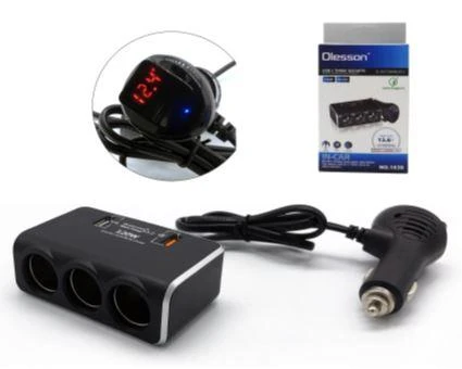 Ayt Olesson 1639 12-24V 3Lü Çift Usbli 120W 80Cm Kablolu Dijital Ekranlı Araç Oto Tır Çakmak Çoklayıcı Çakmaklık Çoğaltıcı ürün görseli