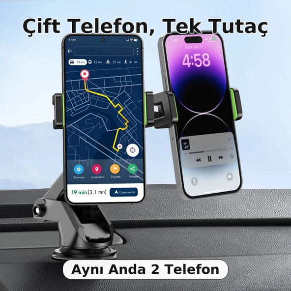 5.0-6.9 inç Uyumlu Çift Mandallı Vakumlu 360 Döner Telefon Tutucu - 2