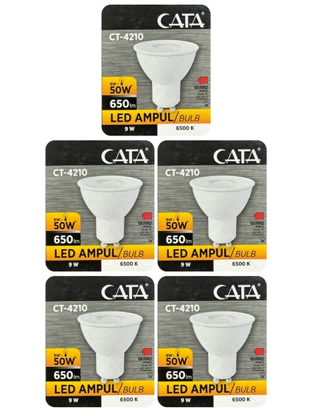 (5 Adet) Cata 9W (50W) Beyaz Işık (6500K) Dim Edilebilir GU10 Duylu Led Spot Ampul