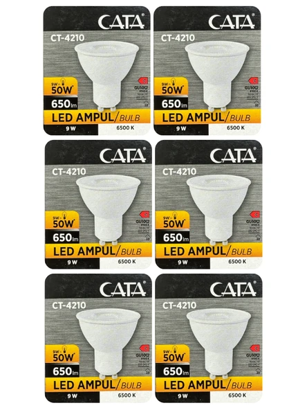 (6 Adet) Cata 9W (50W) Beyaz Işık (6500K) Dim Edilebilir GU10 Duylu Led Spot Ampul